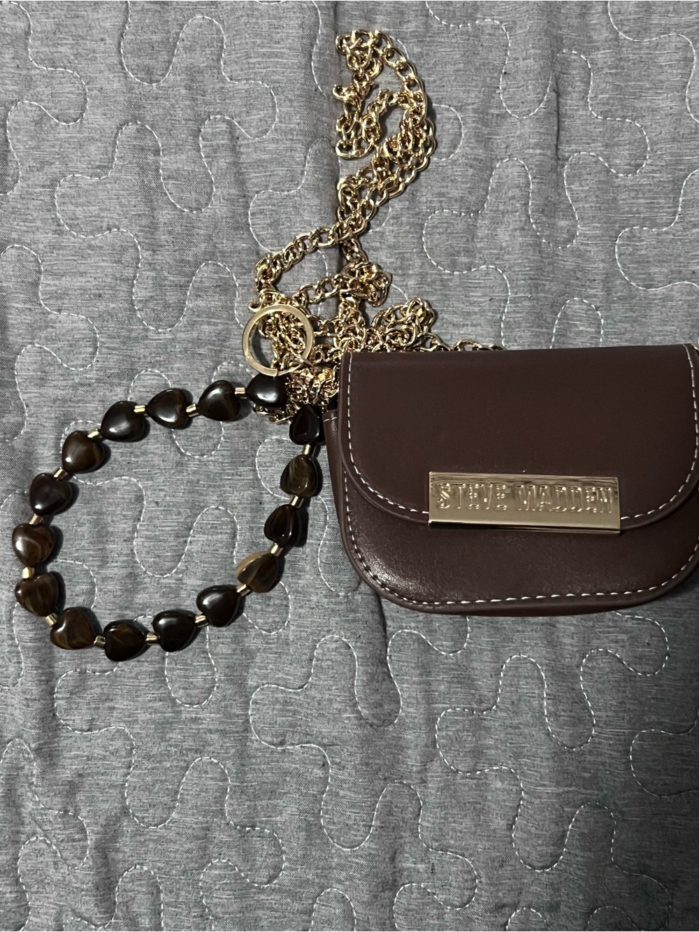 Steve Madden Dark Brown Mini Crossbody with Gold Chain